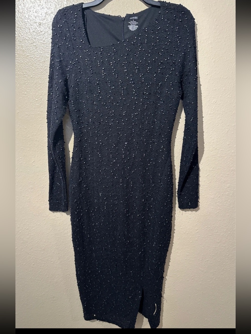 Jennifer Lopez Black Beaded Long-Sleeve Bodycon Dress